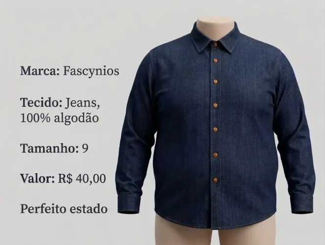 Camisa jeans plus size masculina tamanho 9