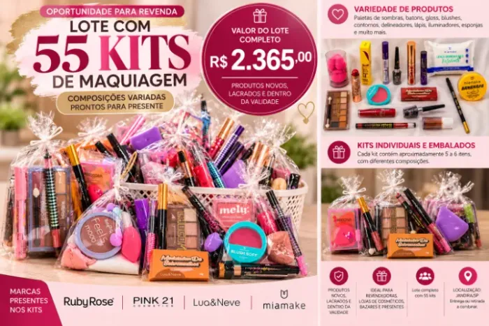 Lote com 55 Kits de Maquiagem para Revenda