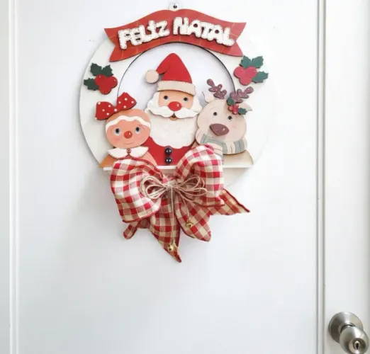 guirlanda para porta natal em mdf papai noel