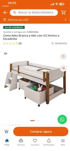 Cama com escada e dois nichos solteirão 