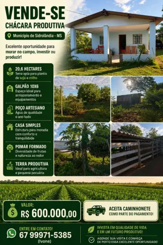 SÍTIO EM SIDROLÂNDIA - MS