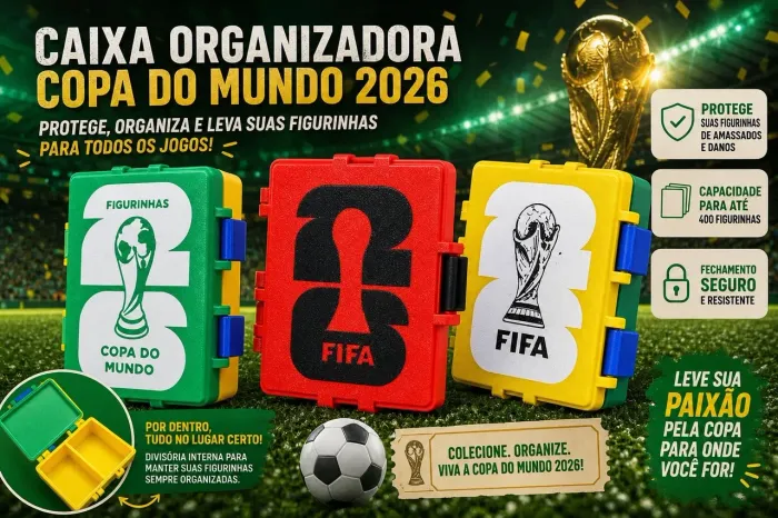 Estojo Porta Figurinhas Copa do Mundo 2026 | Organizador Resistente com Divisórias