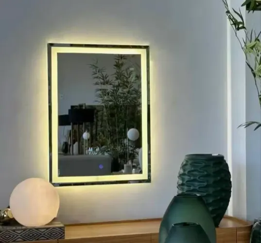 Espelho Retangular Grande Jateado com Led 90x70cm Maquiagem Lapidado Banheiro Decora Salão