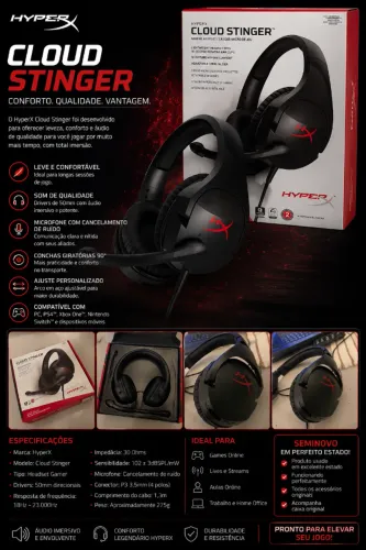 Headset Gamer HyperX Cloud Stinger - Original | Seminovo | Na Caixa