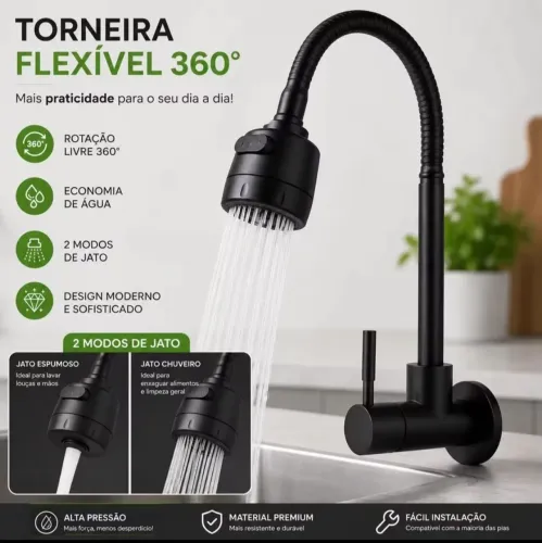 Torneira flexível de parede para cozinha