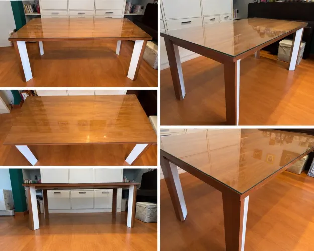 Mesa de jantar com tampo de vidro + | 6 lugares | Ótimo estado 