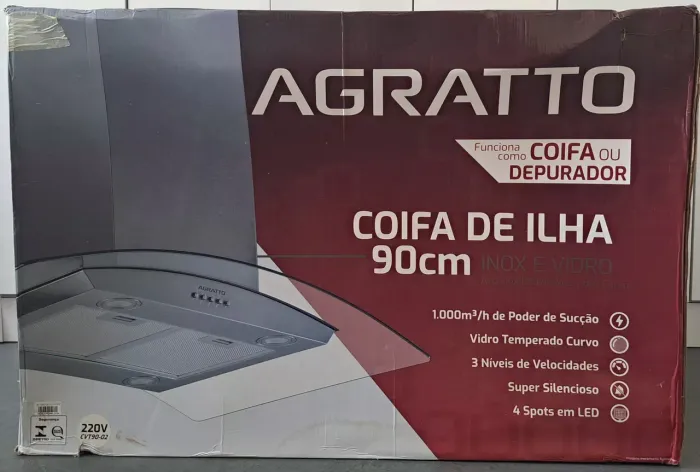 Coifa de Ilha Inox e Vidro 90cm AGRATTO CVT90