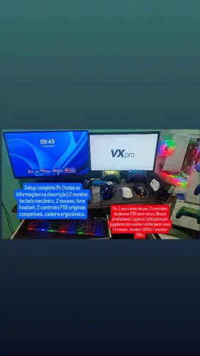 Setup Pc gamer completo: 1Pc16Ram Nvidia3050, 2 controle PS5,Fone, 2Mouse,2monitor,teclado