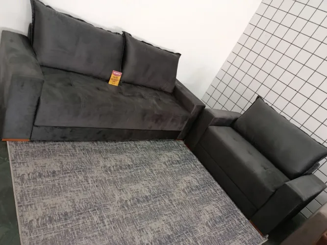 Sofá 3 e 2 lugares braço 20cm cor chumbo 