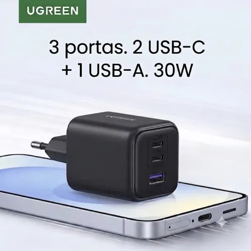 Fonte IPhone Da Ugreen 3 Entradas Carregador Turbo 30w IPad Android Samsung etc