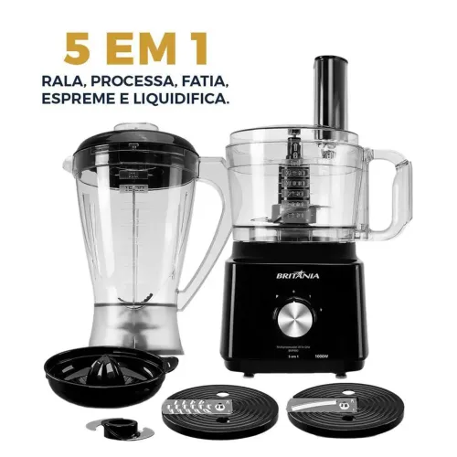Multiprocessador de alimentos Britânia 5 em1 , Bmp900p, 1000W, Preto, 220v