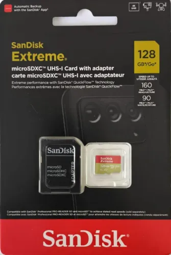 CARTÃO MICROSD 128GB - SANDISK EXTREME 160MB/S 4K - SDSQXA4-128G-GN6MA