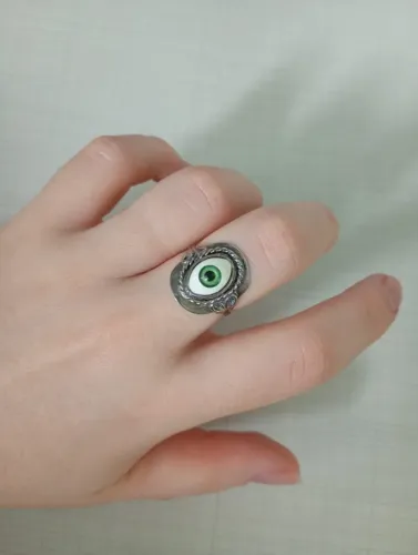 Anel de Prata Ajustável Olho Verde | Peça Exclusiva