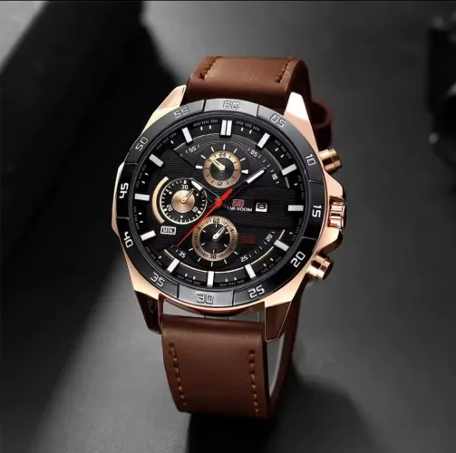 Relógio de Pulso Vavavoom Super Resistente Elegante Esportivo Grande Pulseira Couro Marrom