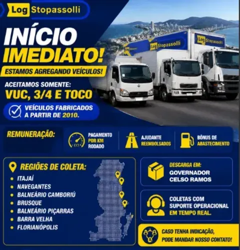 Motorista Agregado COM VEICULO VUC/ 3/4 /Toco - Operação Mercado Livre ENTREGAS