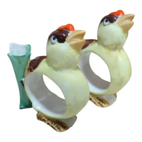 Antigo Par Bibelô Paliteiro Porta Guardanapo Floreira Porcelana Pinto