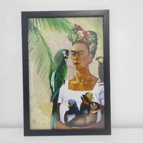 Quadro Frida Kahlo com Vidro Grande 50x35 - Aceito Cartão