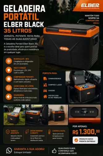 Geladeira Portátil Elber Black 35 Litros 12v 24v 110v 220v - Caminhão Camping