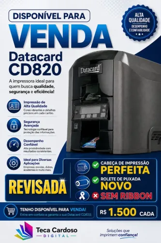Impressora de crachá e cartão datacard cd820 revisada e sem ribbon