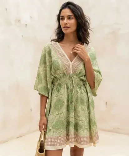 Vestido Indiano Estampado Boho Chic Manga Morcego. Tamanho G (Usado)