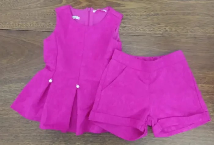 Conjunto Bata E Short Rosa Da 1+1 - Tamanho 6 Anos