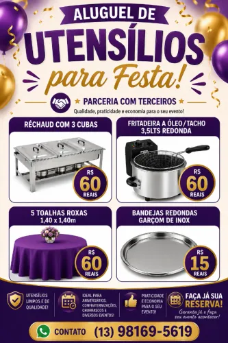 ALUGUEL DE UTENSÍLIOS PARA SUA FESTA