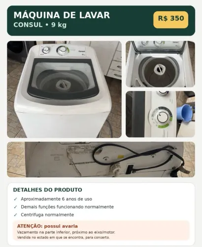 Máquina de lavar cônsul 9kg