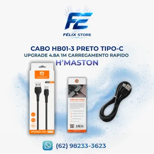 3. Cabo Tipo-C Preto Reforçado - Rápido e Durável TIPO-C