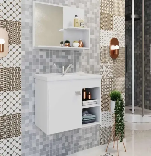 Conjunto Para Banheiro Com 1 Porta e Cuba Bia - Branco