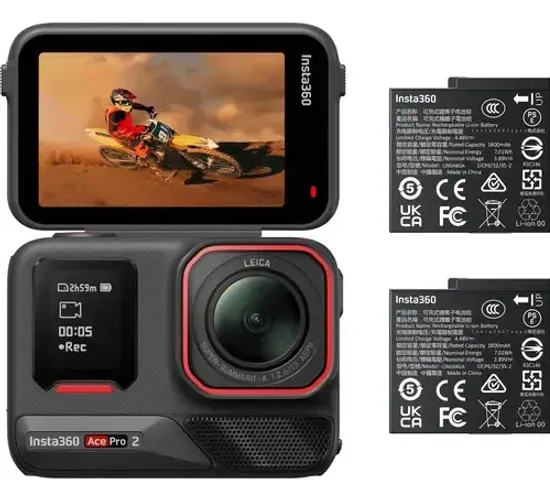 Câmera Insta360 Ace Pro 2 Action Bundle (2 Baterias) À Prova D' Água Cor Preto