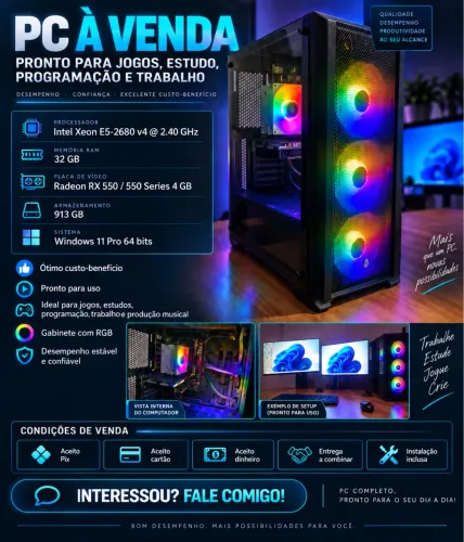 PC Gamer Xeon E5-2680 V4 | 32GB RAM | RX 550 4GB | RGB
