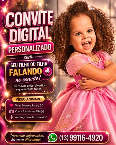 ? Convite Digital com Seu Filho(a) Falando ? (Animado 3D)
