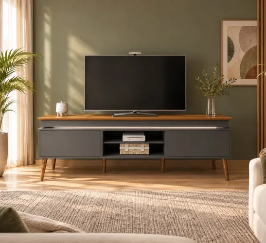 Rack Bancada Lumina Artely com LED, ideal para TVs até 75 Polegadas;