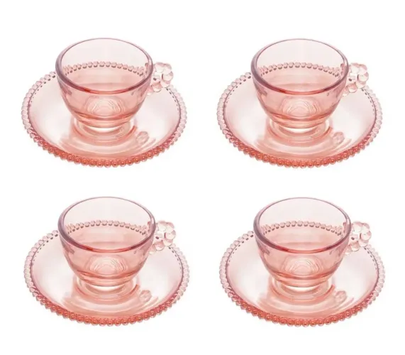 Conjunto 4 xícaras cristal Wolff (pearl rosa)