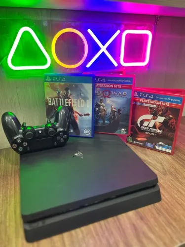 PS4 | PlayStation 4 Slim 1TB Com Duas Manetes e garantia