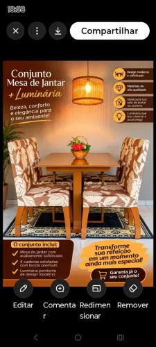 Conjunto de mesa de jantar em madeira