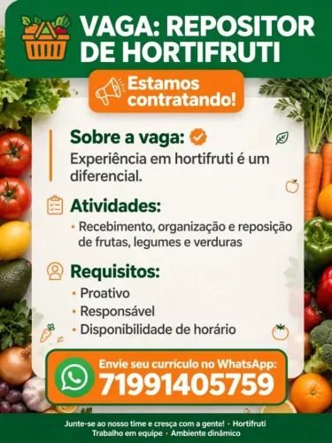 Vaga para repositor com experiência em hortifruti