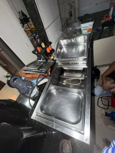 Rechaud Inox Elétrico Mesa Buffet Quente 3 Cubas Banho Maria
