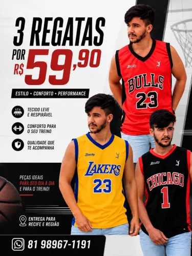3 Regatas Masculinas de Basquete por R$ 59,90