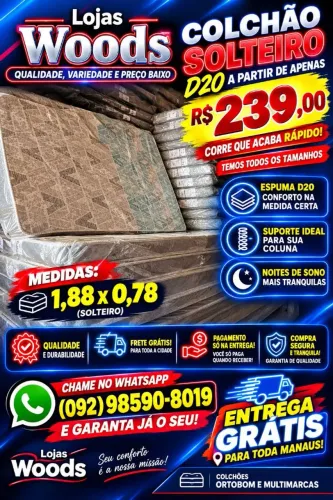 Colchão Solteiro R$ 239,00 Novo Entrega Grátis para Toda Manaus