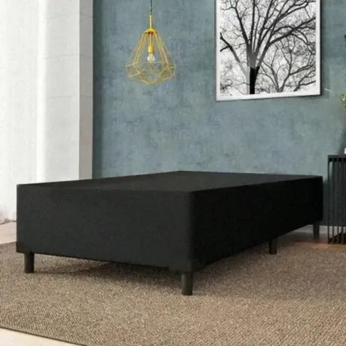 Base Box Solteiro Suede Preto I Pague Somente Na Entrega