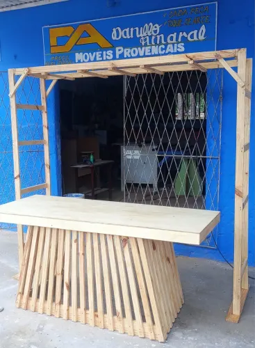 Kit Mesa ripada de pinus/compensado 1,80m e pergolado de 2x2m de pinus (usado 2x)