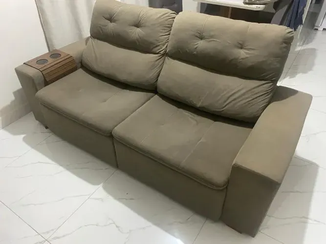 Sofá Retrátil Reclinável 3 Lugares Gold Veludo 209cm Marrom