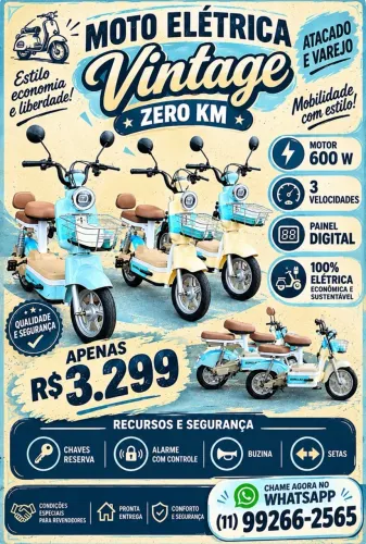Moto Scooter elétrica 600w zero km retro vintage com garantia