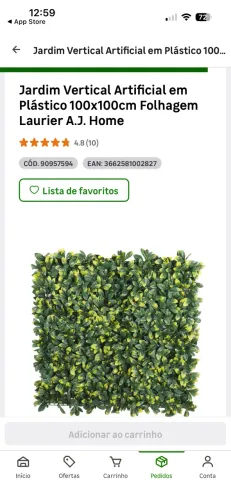 12 placas DO Muro Inglês Artificial Plástico Laurier Verde