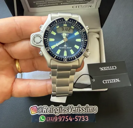 Relógio Citizen Aqualand Jp2000 67L Azul Pulseira Aço Novo
