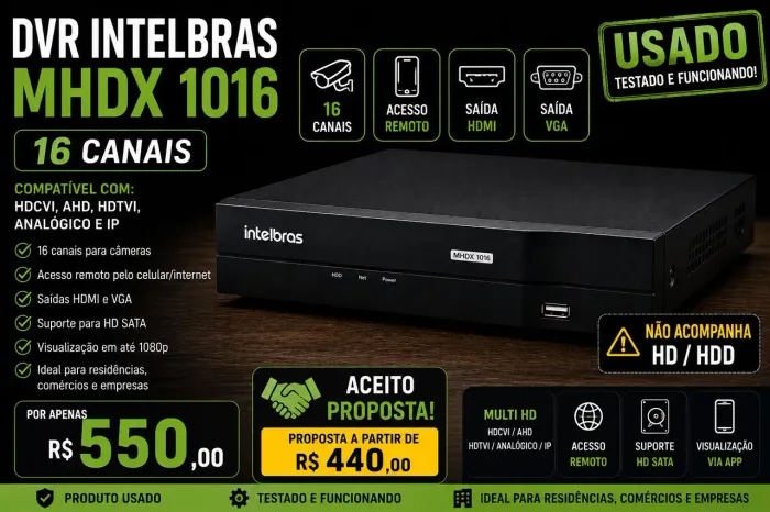 Vendo DVR Intelbras MHDX 1016 de 16 canais (USADO EM BOM ESTADO)
