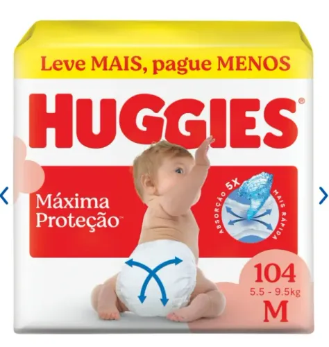 Fralda Descartável Huggies Máxima Proteção Tamanho M 104