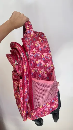 Mochila escolar com rodinhas Sestini floral rosa