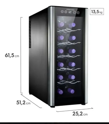 Adega de vinho climatizada Electrolux 12 garrafas Uma Porta Acabamento em Alumínio ACB12 B
